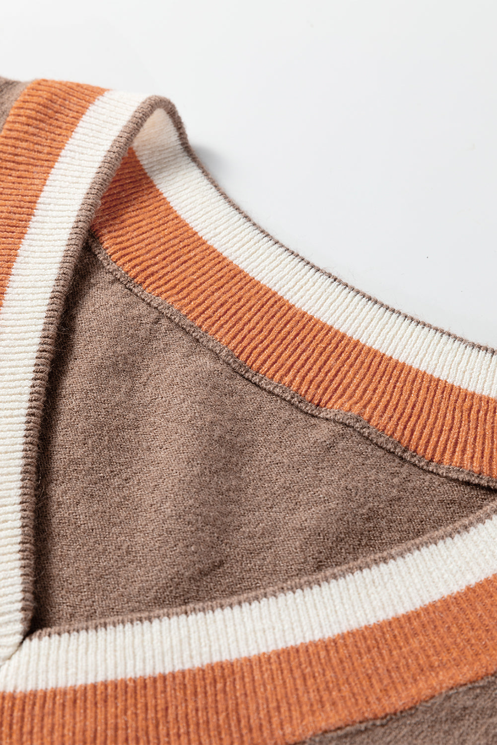 Black Contrast Striped Trim V Neck Varsity Sweater