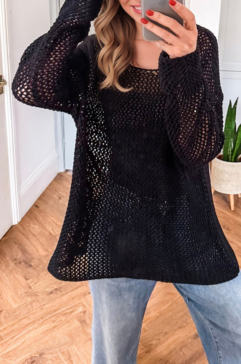 Black Crochet Hollow-out Jumper Top Sweater