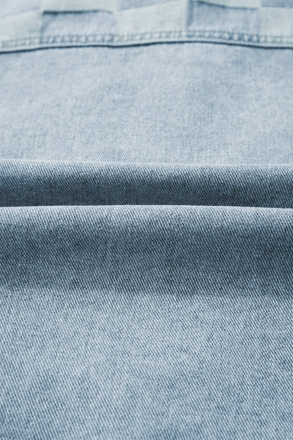 Beau Blue Denim Checkered Pattern Patchwork Womens Casual Jacket