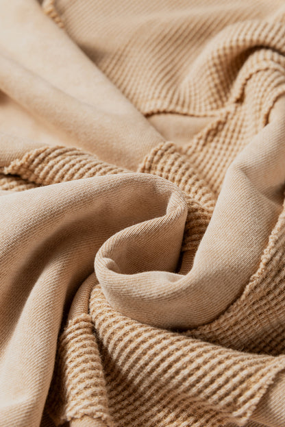 Light French Beige Mineral Wash Big Bow Patchwork Pullover Sweatshirt