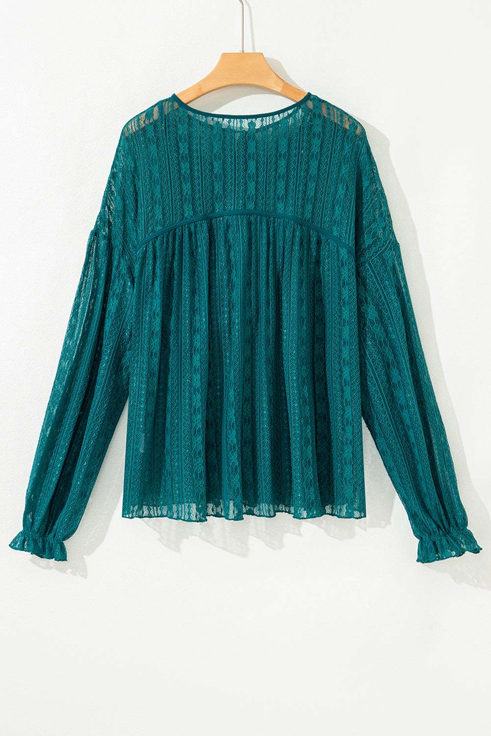 Evergreen Sheer Lace Balloon Sleeve Babydoll Blouse