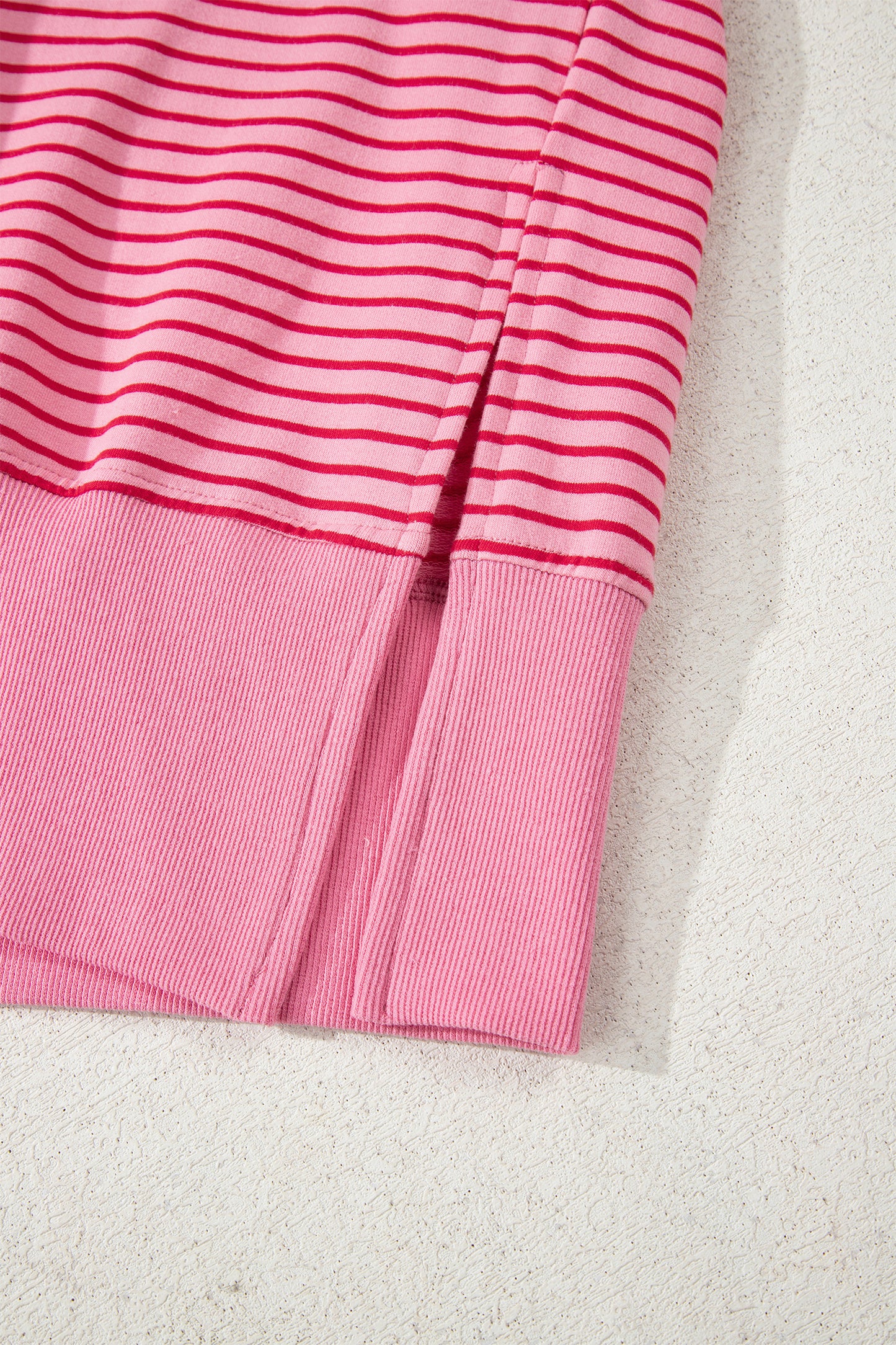 Rose Stripe Thumbhole Side Slits Drop Shoulder Loose Fit Hoodie