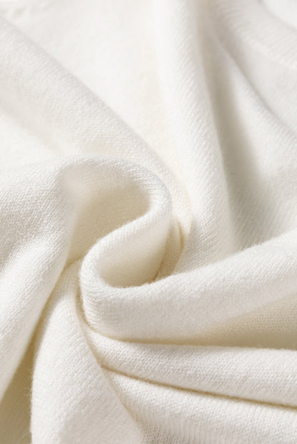 White Button Split Cuffs Round Neck Slim Sweater