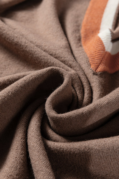 Black Contrast Striped Trim V Neck Varsity Sweater