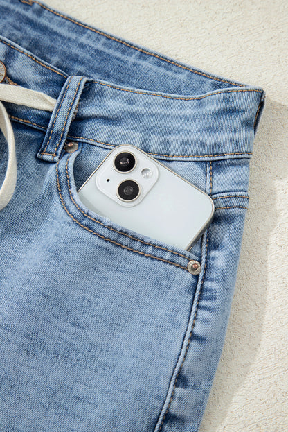 Myosotis Slit Leg High Rise Drawstring Casual Jeans