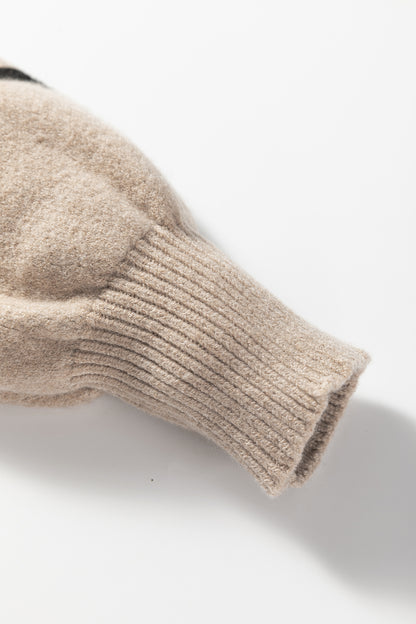 Khaki Leopard Striped Detail Drop Shoulder Sweater