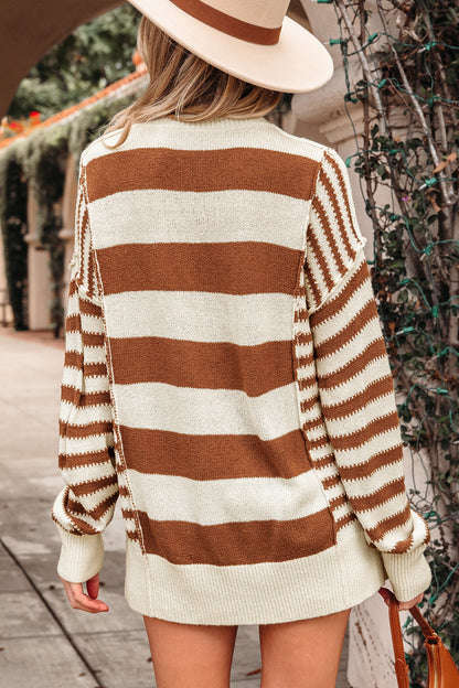 Black Stripe Drop Shoulder Sleeve Patchwork Baggy Sweater