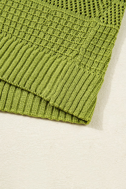 Spinach Green Oversize Crochet Knit Open Cardigan