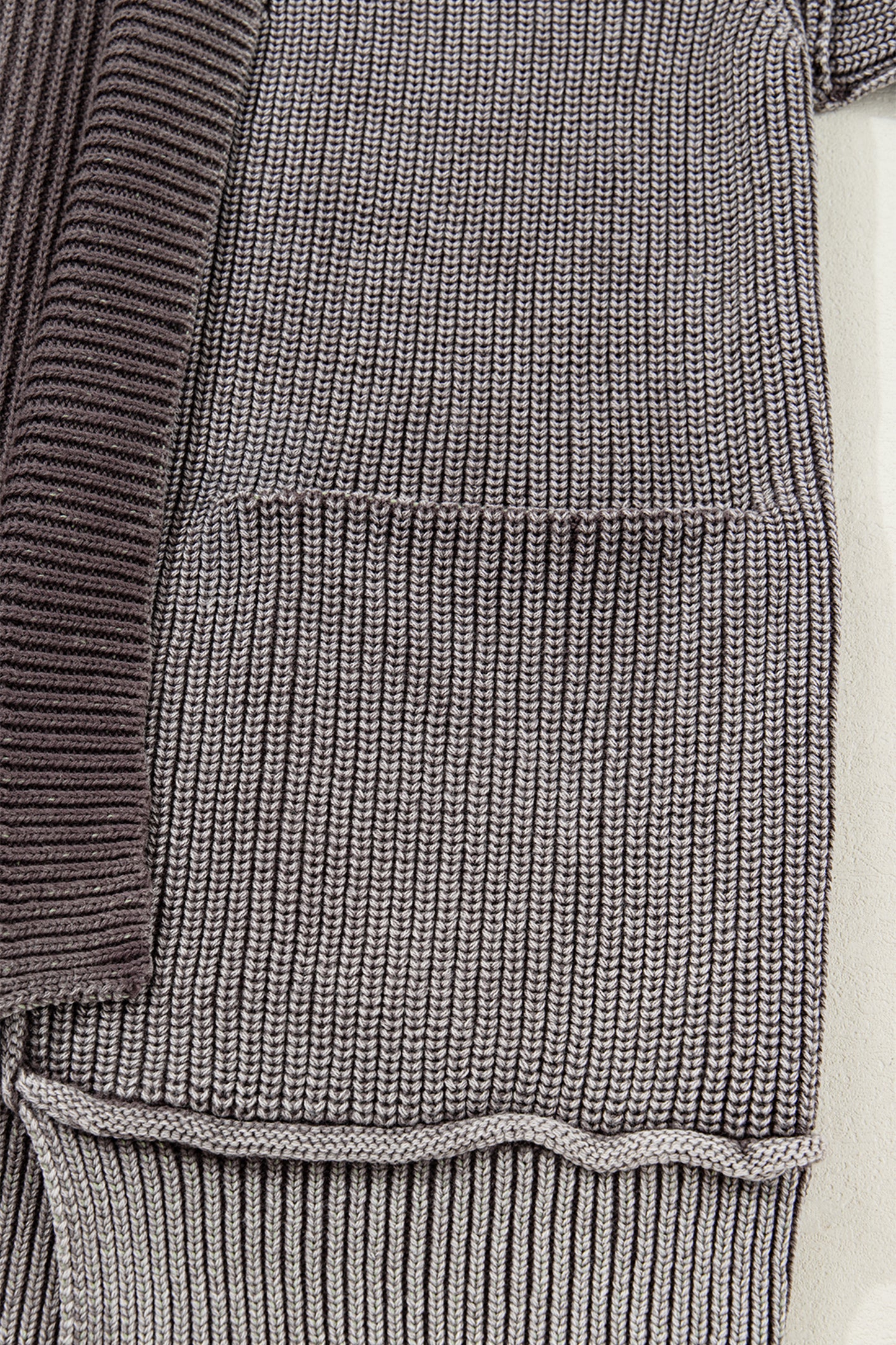 Chestnut Mineral Wash Exposed Seam Patchwork Knit Open Sweater Cardigan