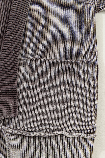Chestnut Mineral Wash Exposed Seam Patchwork Knit Open Sweater Cardigan