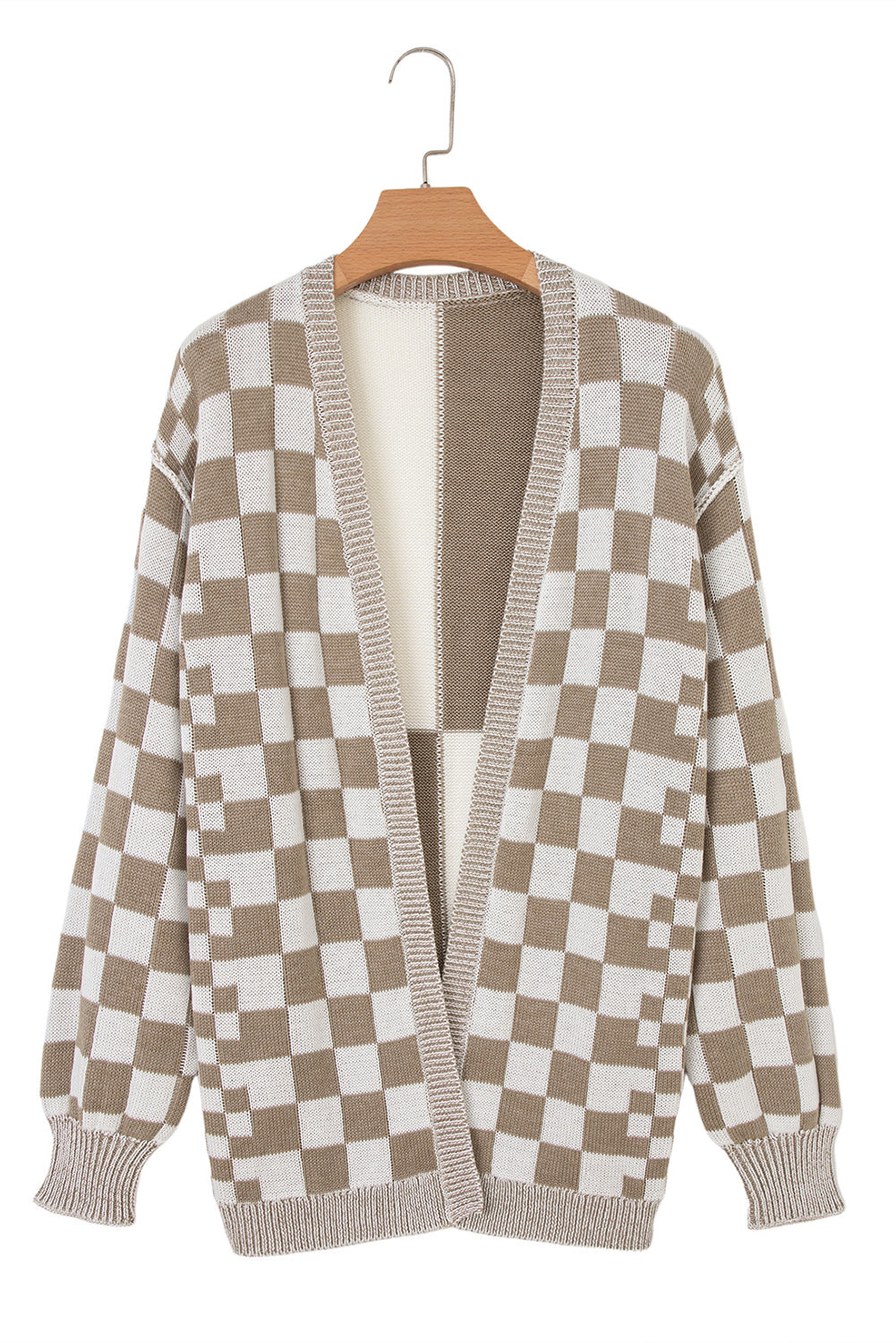 Black Checkered Open Front Drop Shoulder Cardigan