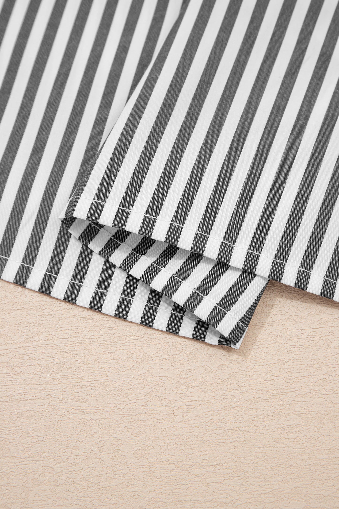 Black Stripe Plus Size V Neck Roll-tab Short Dolman Sleeve Blouse