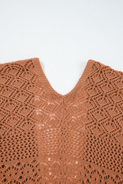 Lapis Mix Pattern Hollowed Knit Open Front Cardigan