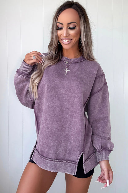 Valerian Mineral Wash Exposed Seam Side Slit Sweatshirt