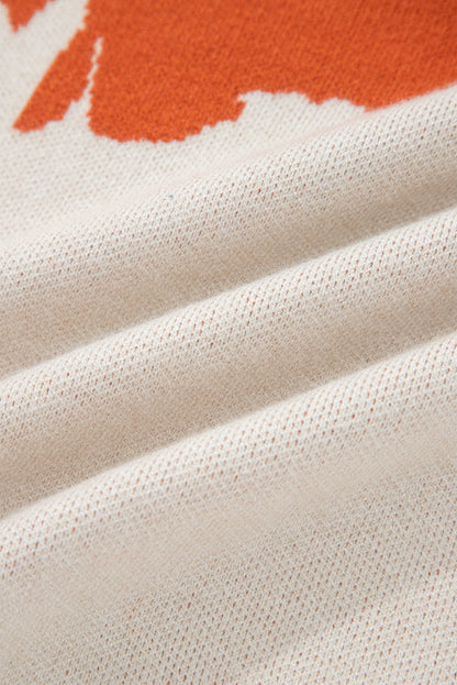 Beige Bold Flower Pattern Wide Sleeve Baggy Sweater