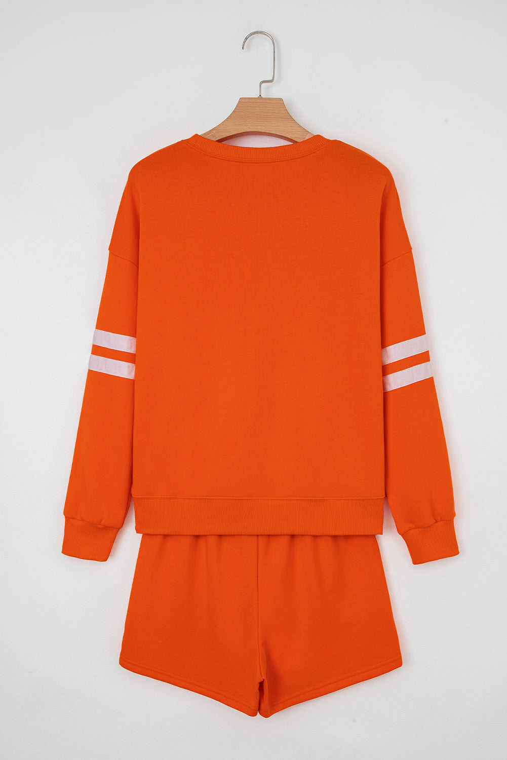 Orange Varsity Striped Sleeve Drop Shoulder Sweatshirt and Short Set