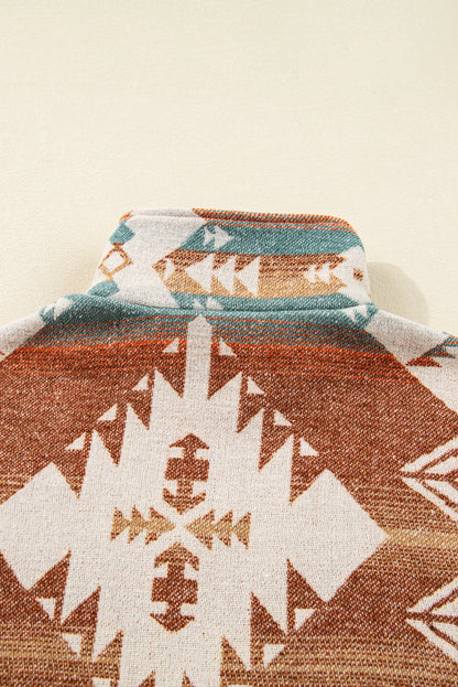 Khaki Quarter Zip Elastic Cuffs Aztec Sweatshirt