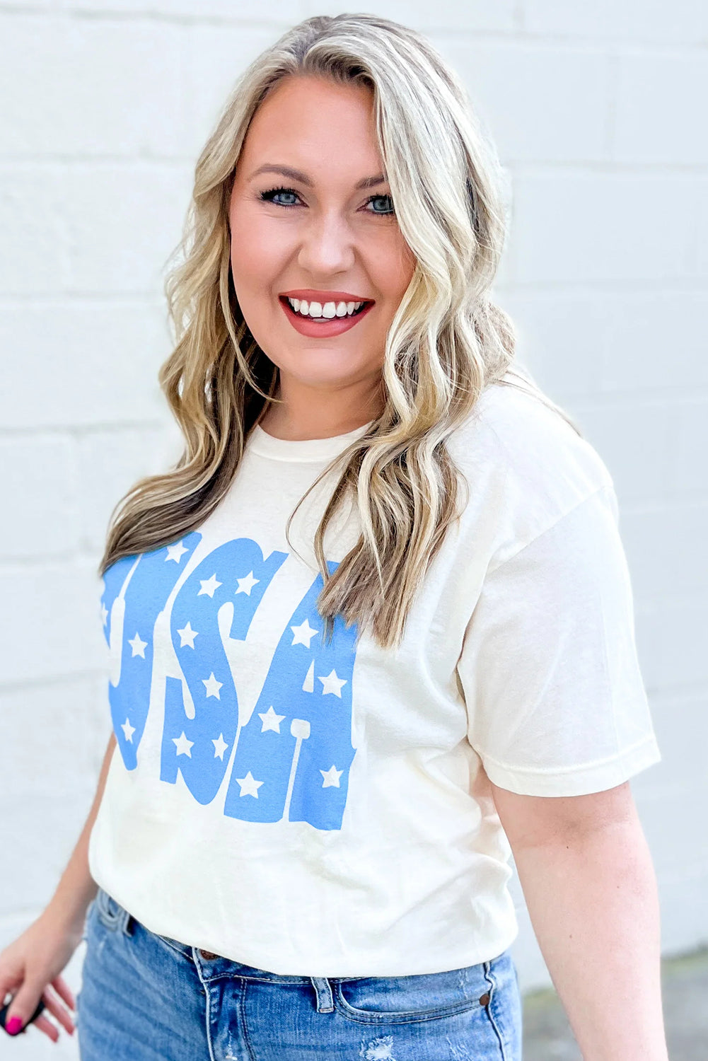 Sky Blue USA Graphic Crewneck Plus Size Patriotic Tee