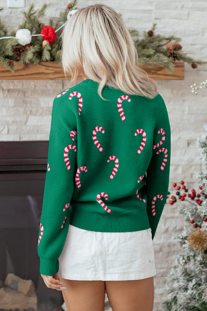 Racing Red Christmas Candy Cane Holiday Drop Shoulder Sweater