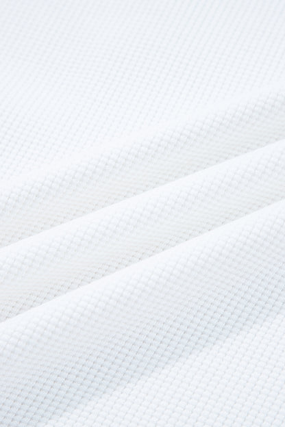 White Solid Color Waffle Ribbed Patchwork Dolman Sleeve Oversize Knit Top