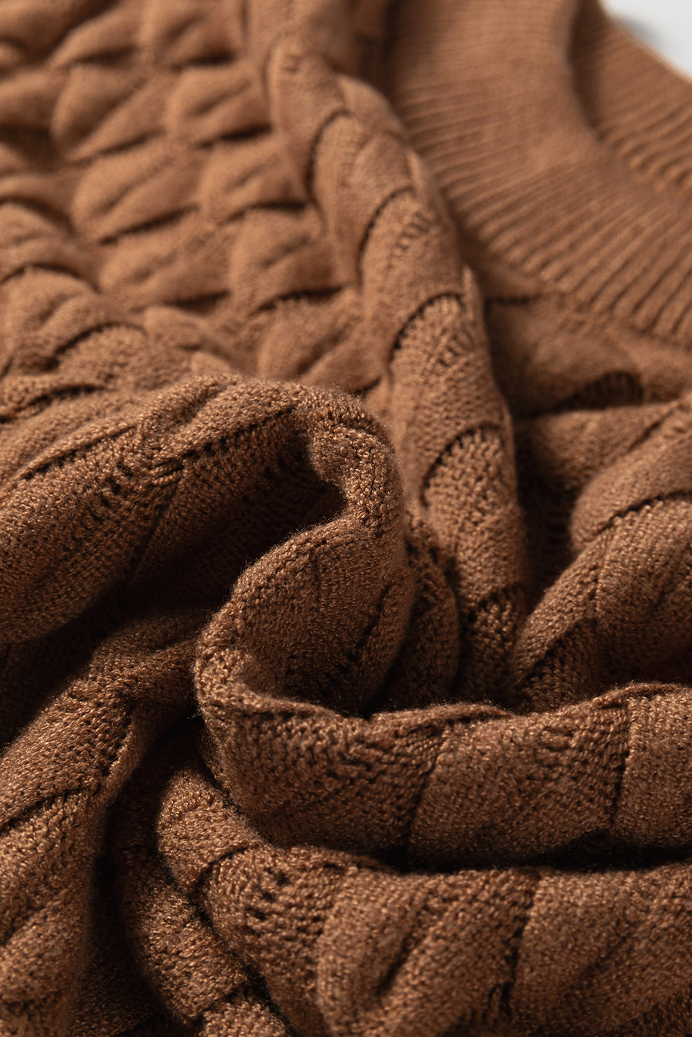 Straw Yellow Fish Scale Textured Knit Ribbed High Neck Short Sleeve Sweater