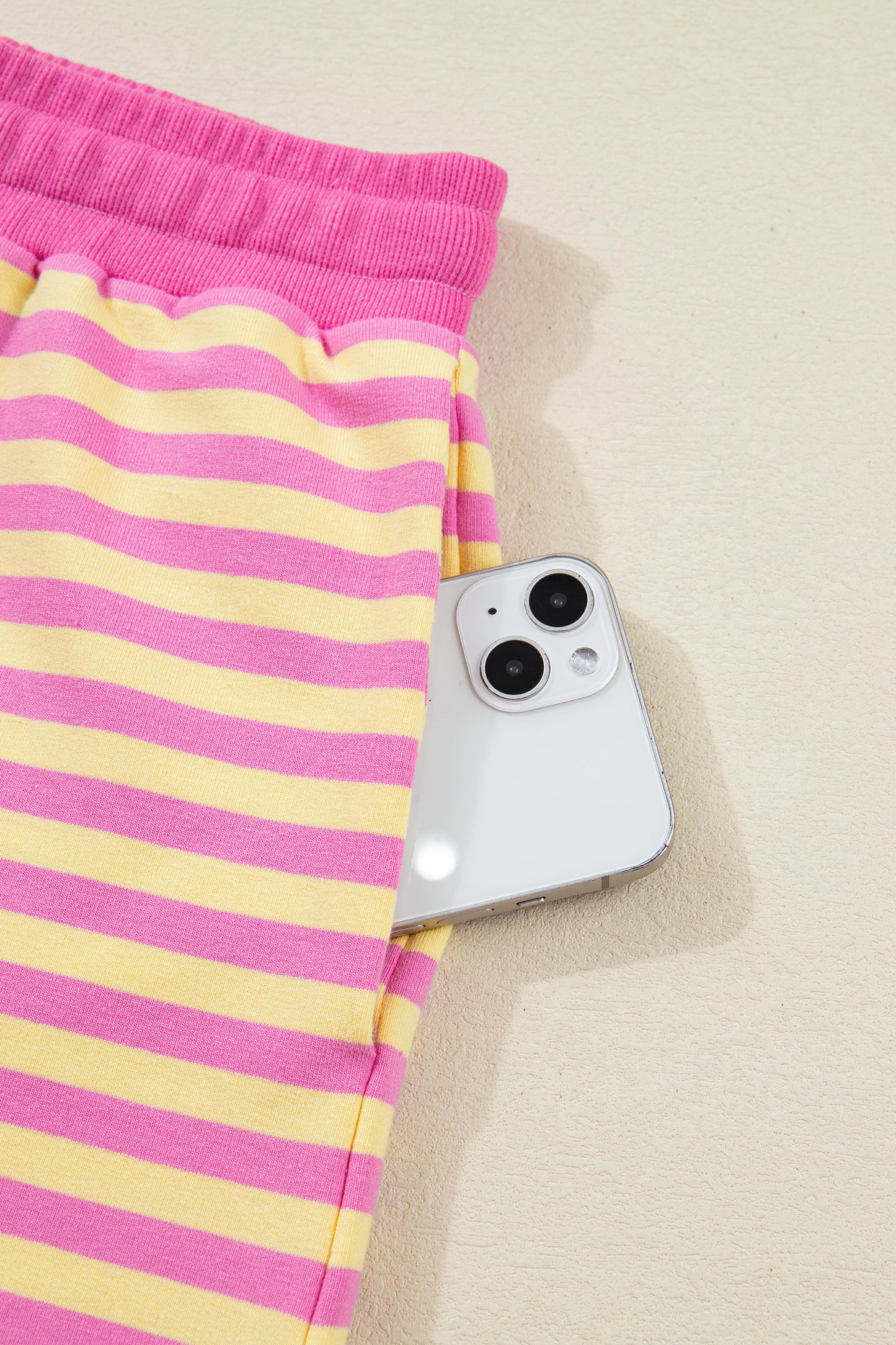 Yellow Stripe Drop Shoulder Boxy Casual Terry Short Set