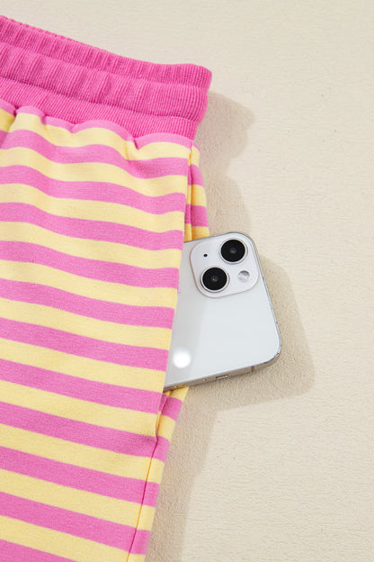 Yellow Stripe Drop Shoulder Boxy Casual Terry Short Set