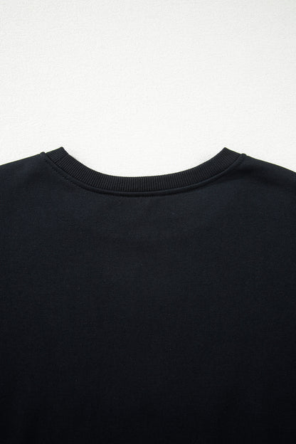 Black Contrast Leopard Trim Casual Sweatshirt Pant Set