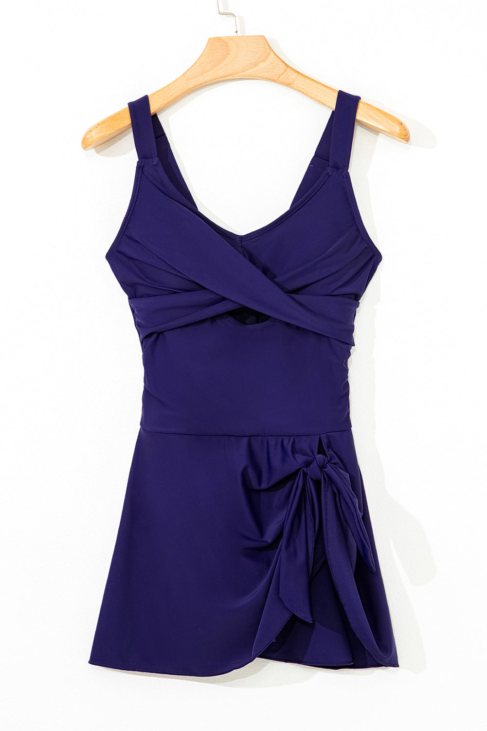 Black Adjustable Straps Cutout Ruched Knot Slit One Piece Swim Dress