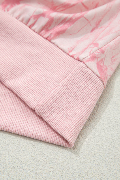 Pink Mock Neck Pullover and Shorts Camo Set