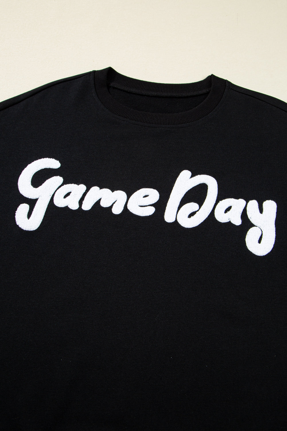 Black Chenille Game Day Graphic Drop Shoulder Sweatshirt