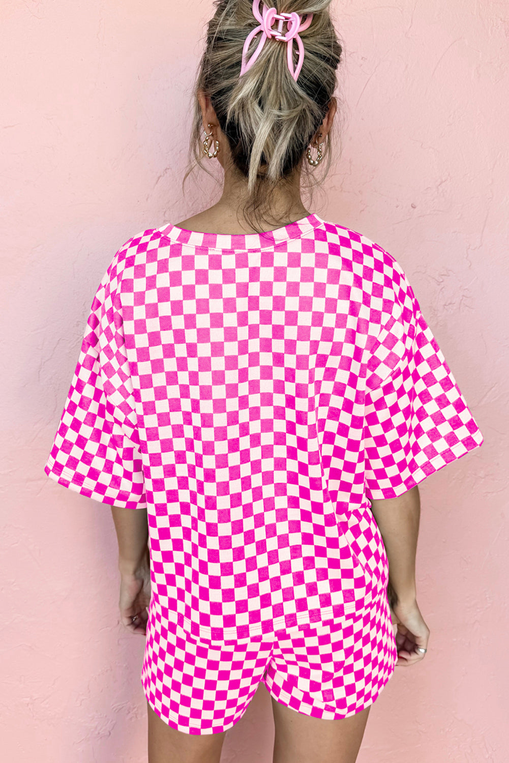 Brown Checkered Top and Short Casual 2pcs Set