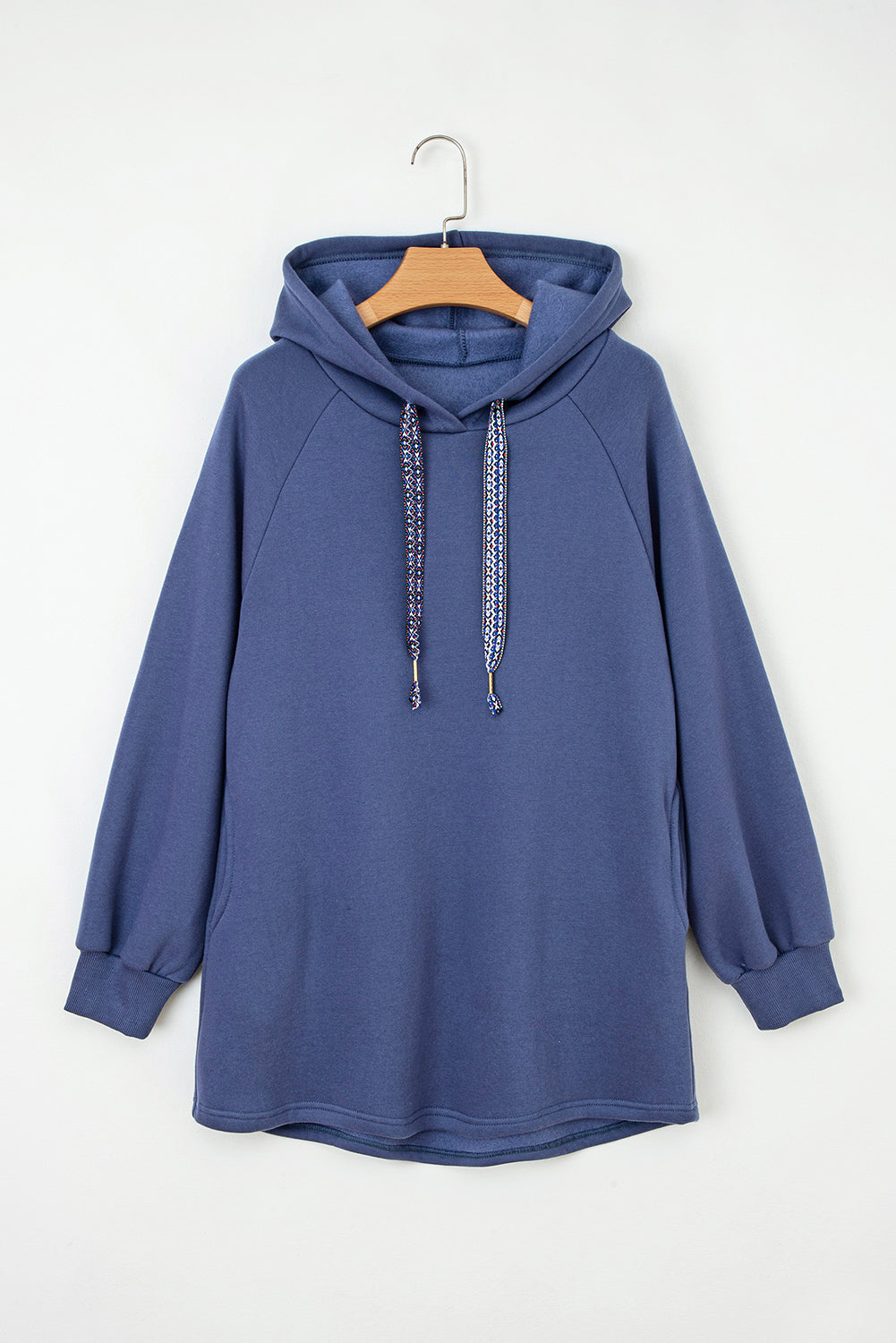 Dirty blue Fleece Lined Adjustable Drawstring Oversize Tunic Hoodie