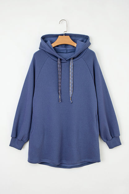 Dirty blue Fleece Lined Adjustable Drawstring Oversize Tunic Hoodie