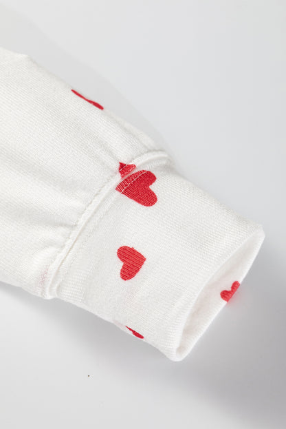 Fiery Red Tiny Hearts Printed Long Sleeve Top Drawstring Lounge Pant Set