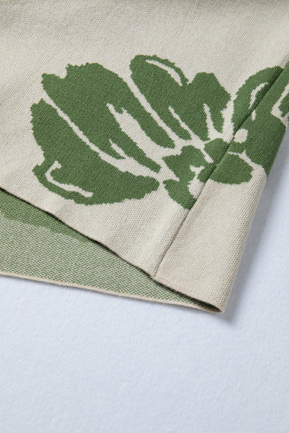 Green Bold Flower Pattern Wide Sleeve Baggy Sweater