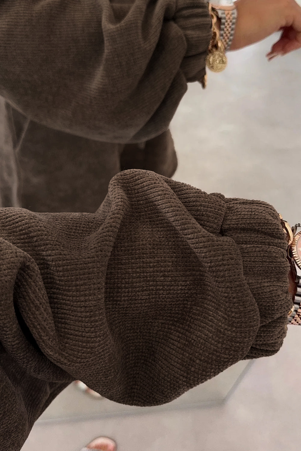 Fushia Solid Color Textured Knit Drop Shoulder Pullover Drawstring Shorts Set