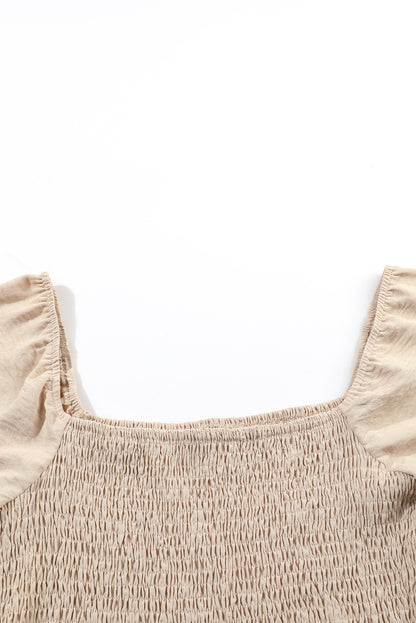 Apricot Short Bubble Sleeve Smocked Wide Leg Jumpsuit