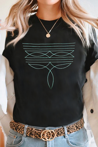 Black Western Fashion Geometric Embroidered T Shirt