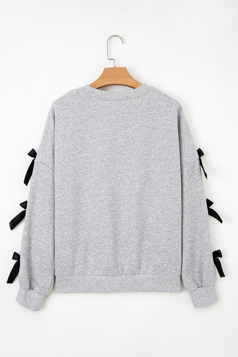Light Grey Contrast Bow Applique Drop Sleeve Round Neck Sweatshirt