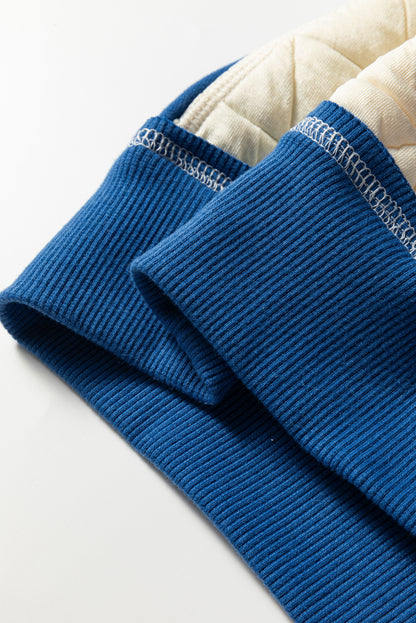 White Quilted Fleece Color Block Patchwork Oversize Hoodie