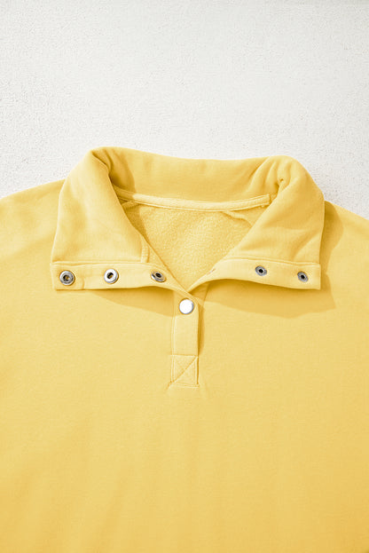 Yellow Cream Embroidered Flower Patchwork Snap Buttons Pullover Sweatshirt