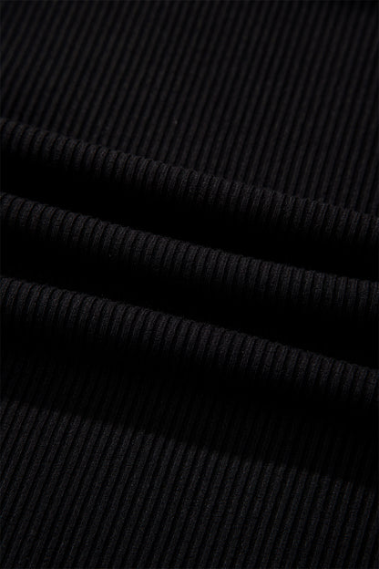 Black Ribbed Long Sleeve Crew Neck Solid Color Bodysuit