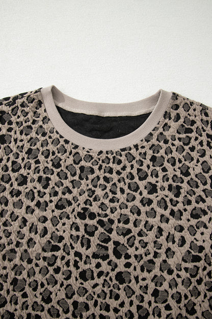 Khaki Leopard Print Textured Plus Size T Shirt