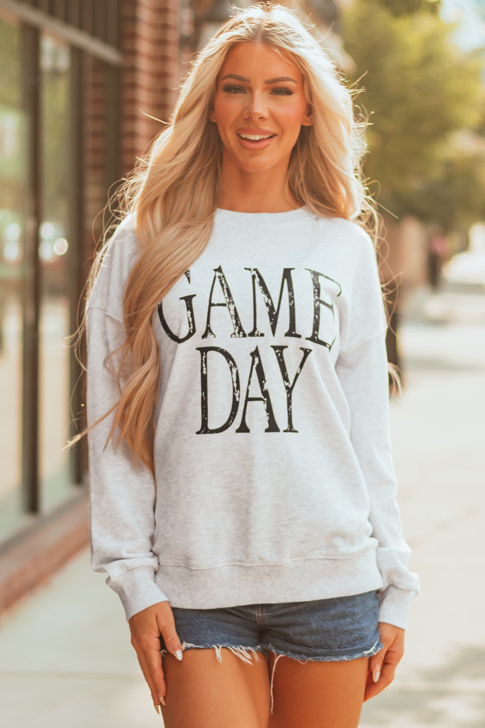 Black Vintage Washed GAME DAY Graphic Baggy Sweatshirt