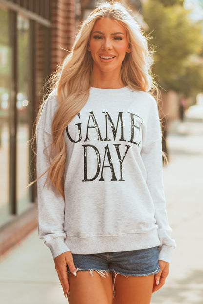 Black Vintage Washed GAME DAY Graphic Baggy Sweatshirt