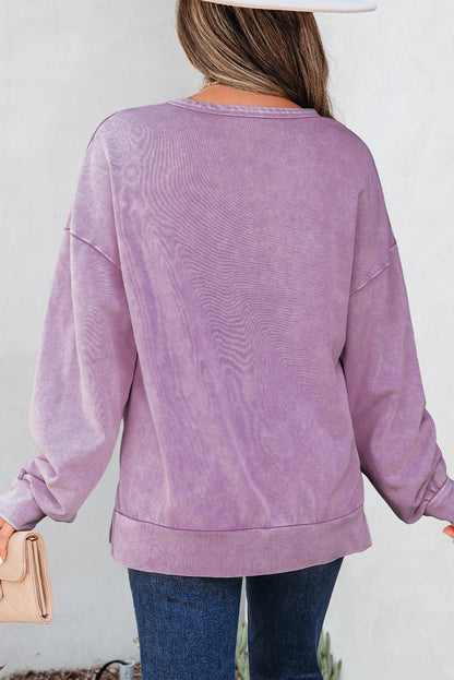 Orchid Bouquet Mineral Wash Big Bow Patchwork Pullover Sweatshirt