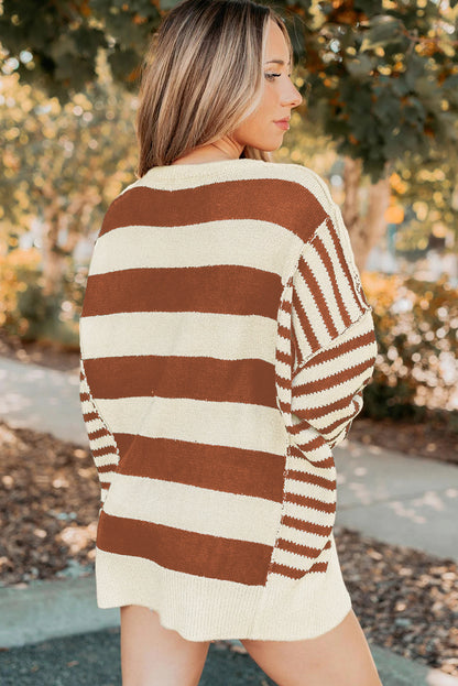 Black Stripe Drop Shoulder Sleeve Patchwork Baggy Sweater