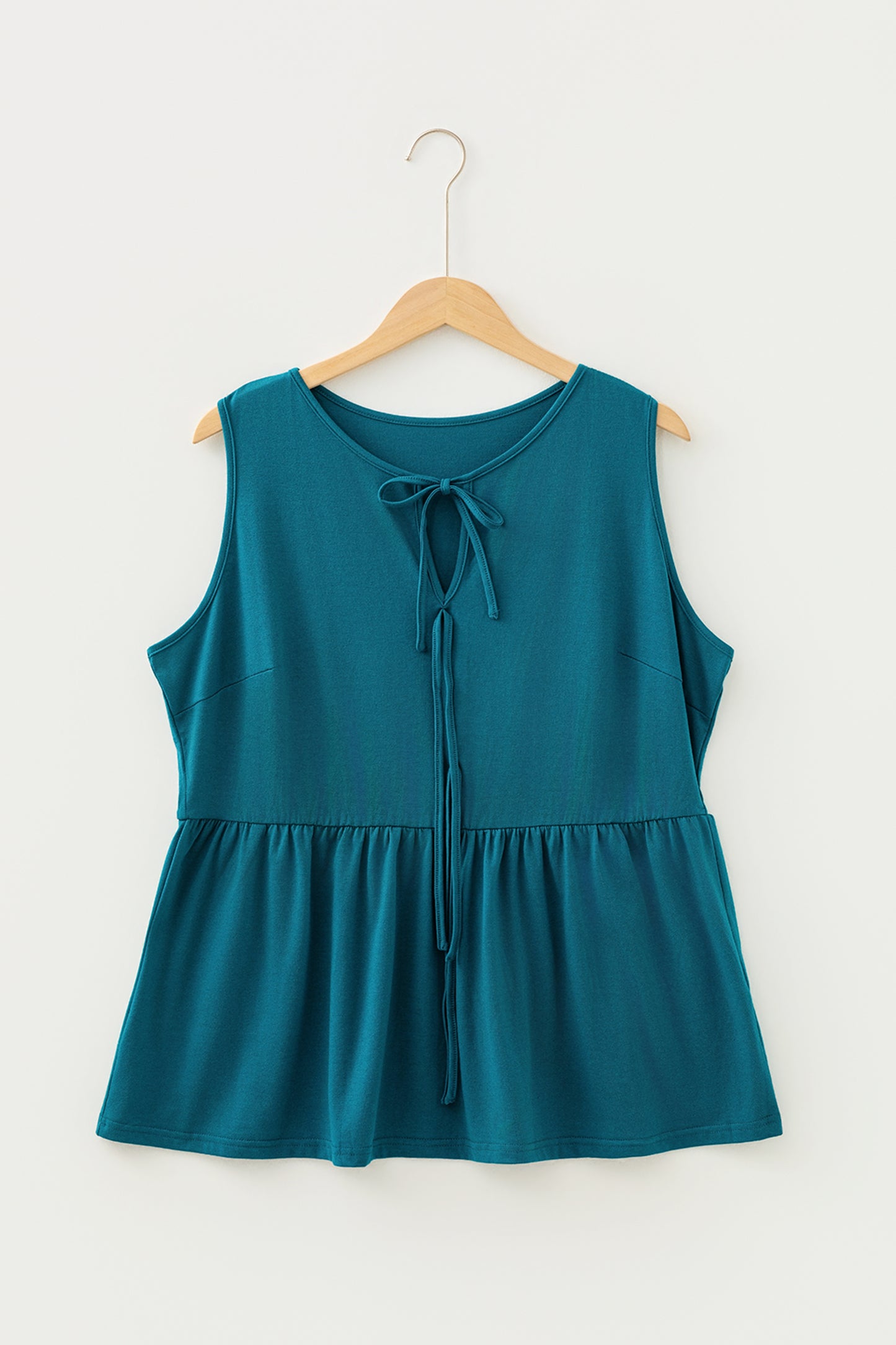 White Plus Size Solid Color Bow Tie Peplum Tank Top