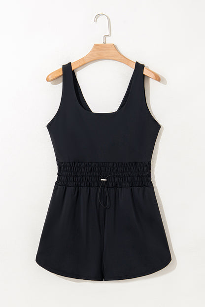 Myosotis Plain Sleeveless Loop Drawstring Cinched Waist Romper